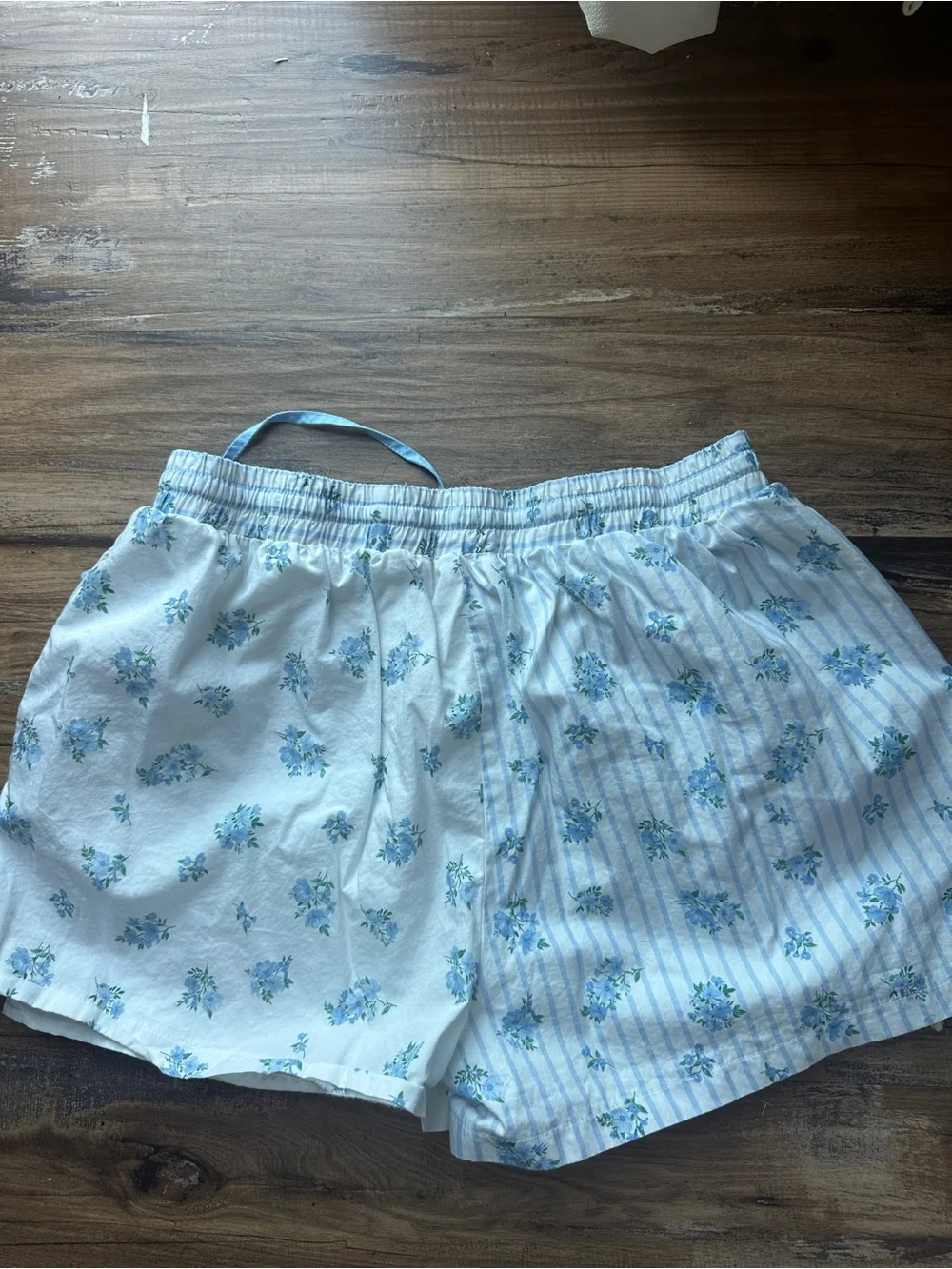 Pink Lily Light Blue & White Floral Sleep Shorts